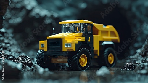 Autonomous mining robot, drilling into rock, underground tunnel, focused overhead lighting