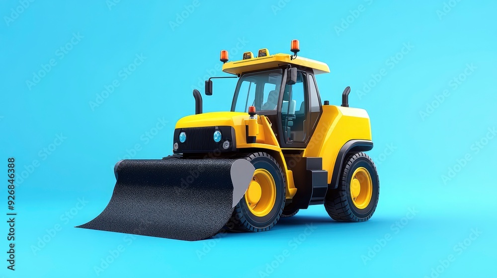 Electric-powered autonomous construction vehicle, laying asphalt, road construction site, bright daylight Electric-powered autonomous construction vehicle, laying asphalt, road construction site, bright daylight