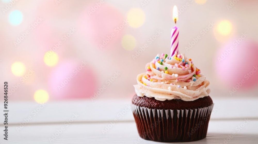 Delicious birthday cupcake on table on light background Delicious birthday cupcake on table on light background