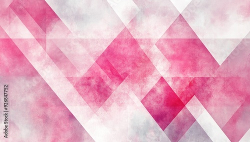 Modern Abstract Pink Background with Textured White Transparent Geometric Shapes, Layered Triangles, Diamonds, and Squares Random Pattern