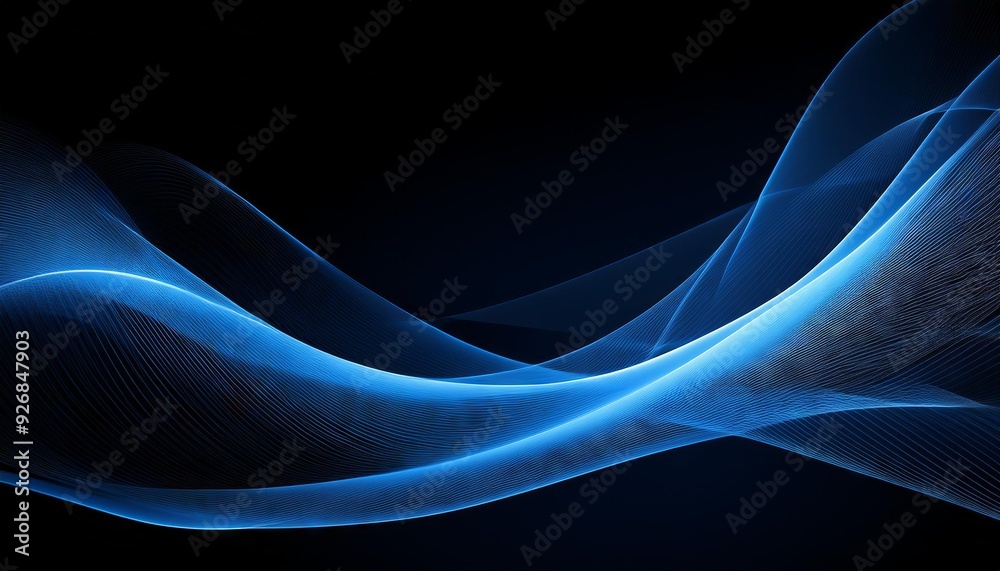 Abstract Blue Wave flowing and dynamic on Dark Background Abstract Blue Wave flowing and dynamic on Dark Background
