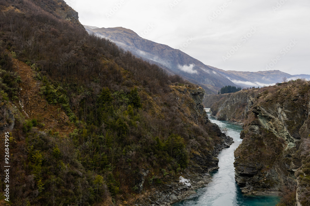 Mountain and river view at Kawarau Gorge area, New Zealand. Mountain and river view at Kawarau Gorge area, New Zealand.