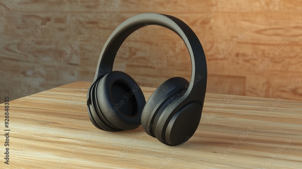 Noise-cancelling headphones, matte finish, placed on a wooden surface, warm indoor light Noise-cancelling headphones, matte finish, placed on a wooden surface, warm indoor light
