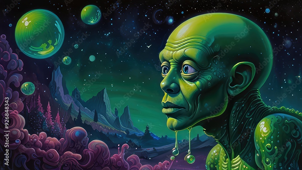 a whimsically eccentric vision a zany Venusian with zombies a whimsically eccentric vision a zany Venusian with zombies