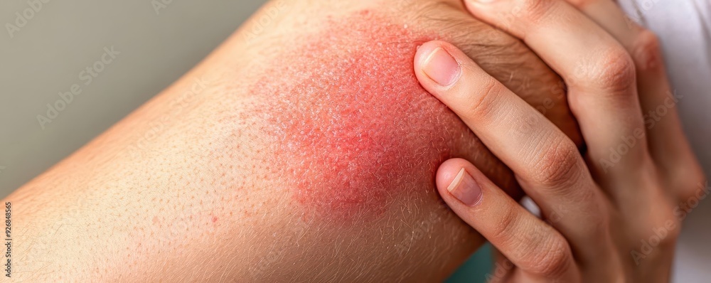 A closeup of a person scratching an irritated