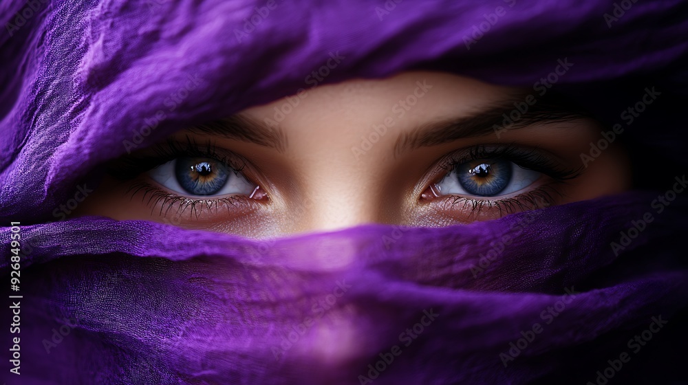 Mysterious Gaze Through Purple Veil Mysterious Gaze Through Purple Veil