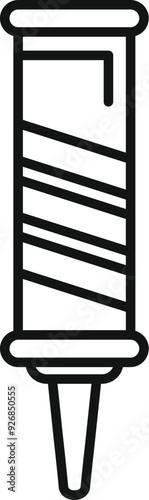 Simple line drawing of a tall, thin birthday candle with diagonal stripes burning brightly