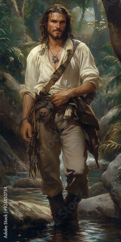 Depiction of Robinson Crusoe, main character of the 