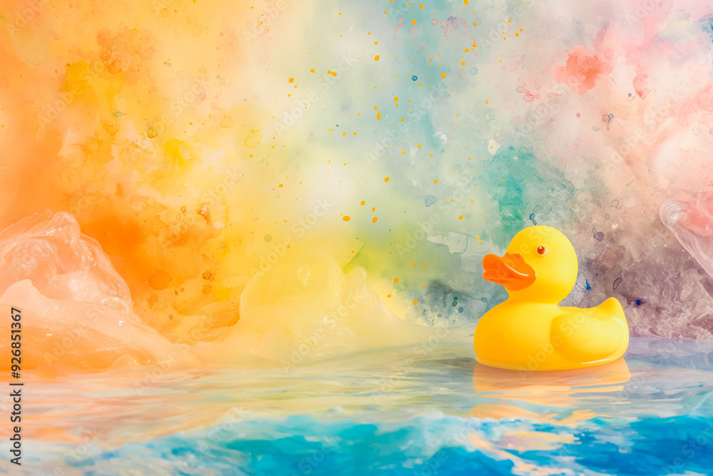 A Rubber Ducky Floating in a Sea of Watercolor Paints A Rubber Ducky Floating in a Sea of Watercolor Paints