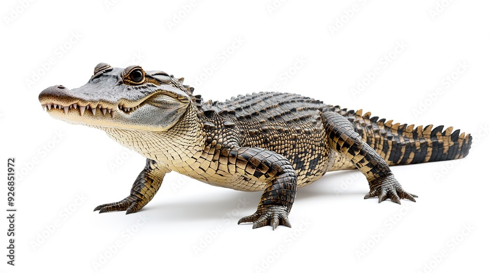 Fototapeta premium Formidable crocodile standing on white background