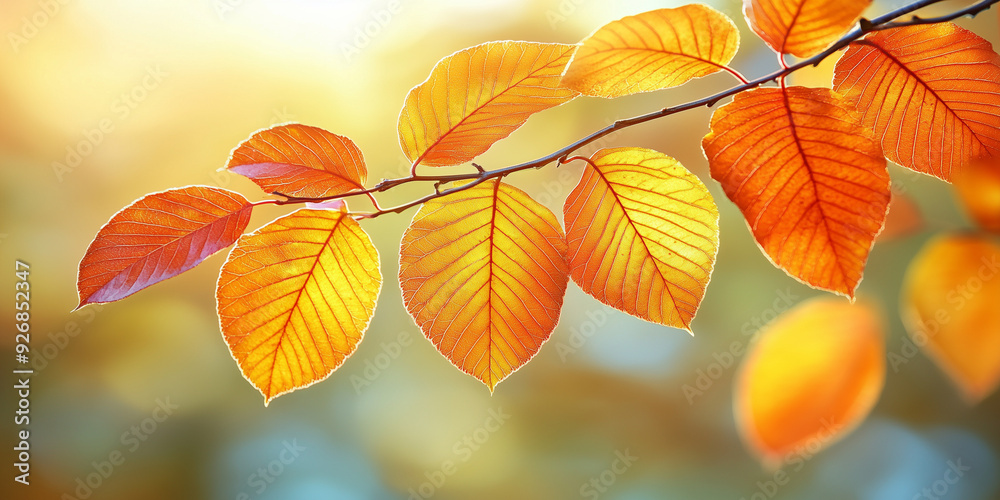 Tranquil Autumn Branch with Golden Leaves on Rustic Background Tranquil Autumn Branch with Golden Leaves on Rustic Background