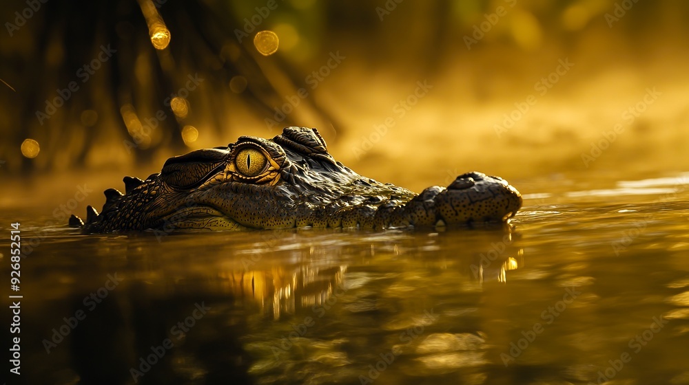 Crocodile gliding stealthily through murky waters, a master of camouflage and patience in the hunt Crocodile gliding stealthily through murky waters, a master of camouflage and patience in the hunt