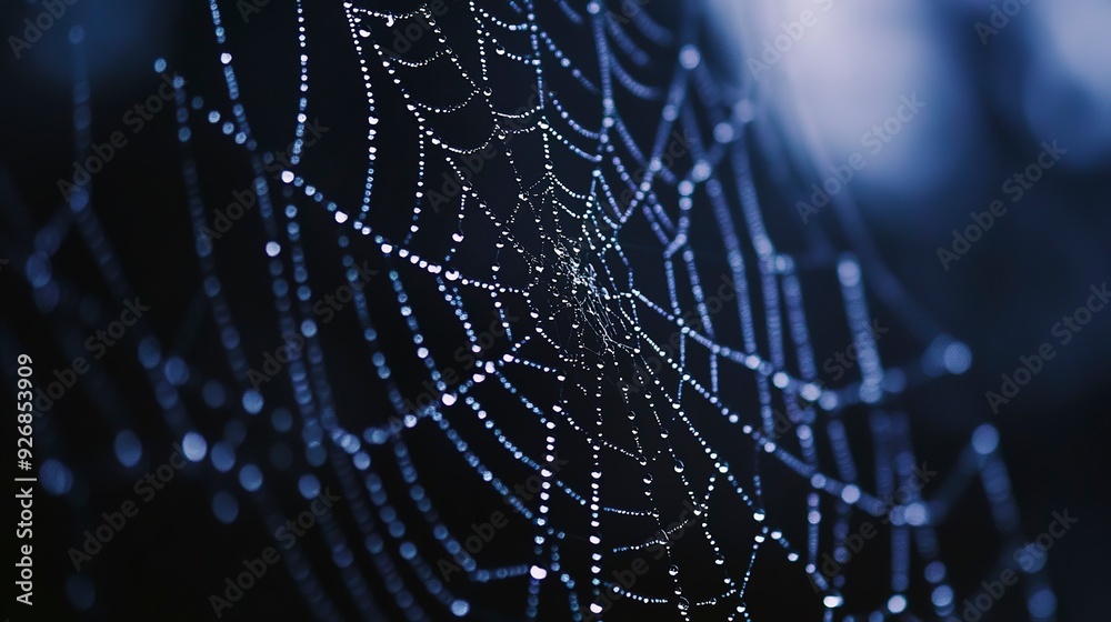 Naklejka premium Close-up of spider web with water droplets
