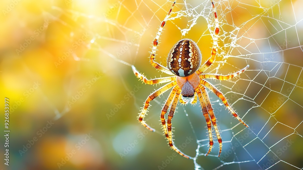 An image of a spider and its spider web An image of a spider and its spider web