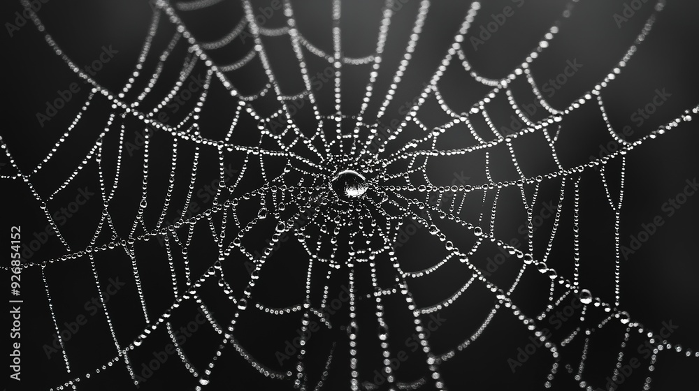 Obraz premium A spider web with water droplets on it 