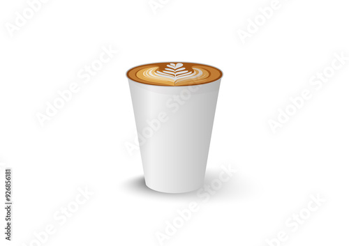 Hot Coffee, Cappuccino, Late, Mocha in white paper container cup with brown sleeve and white lid on the side