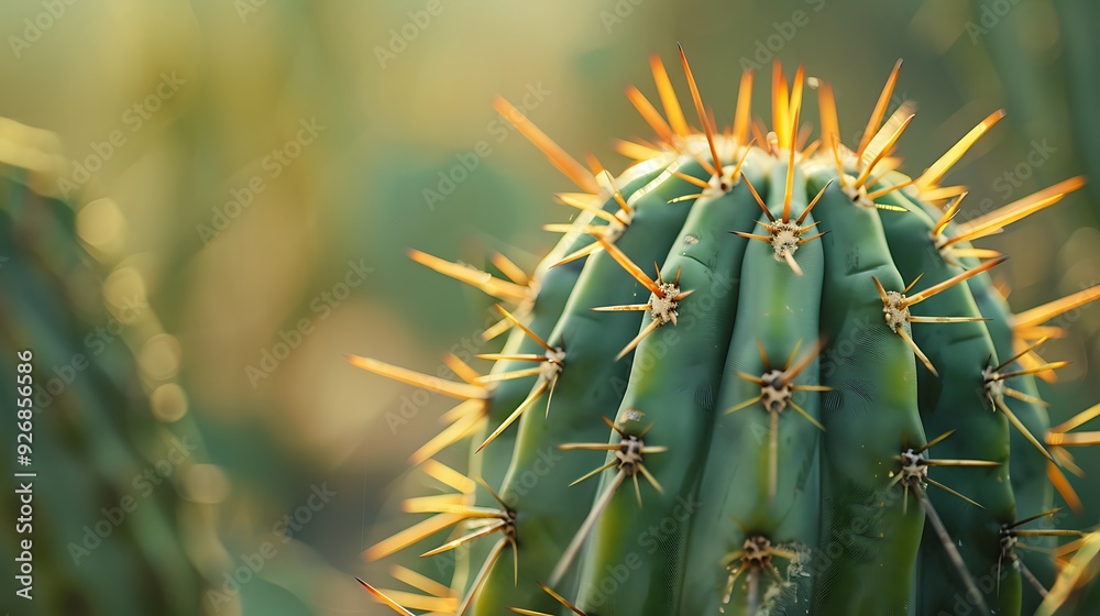 A close-up of a cactus with sharp spines, highlighting the texture of the green skin and the contrast between the soft background and the prickly surface. 8k UHD, suitable for high-quality printing A close-up of a cactus with sharp spines, highlighting the texture of the green skin and the contrast between the soft background and the prickly surface. 8k UHD, suitable for high-quality printing