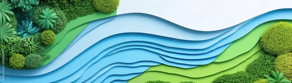 Concept of biodiversity in nature in flat design, top view, environmental theme, water color, Complementary Color Scheme Concept of biodiversity in nature in flat design, top view, environmental theme, water color, Complementary Color Scheme