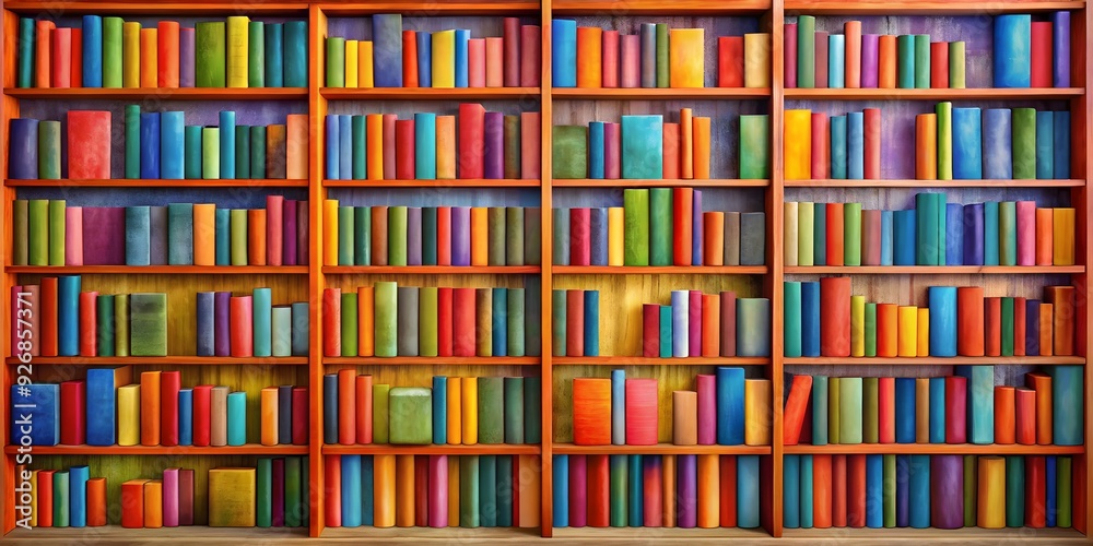 Vibrant abstract painting of colorful books on shelves symbolizing knowledge and learning, education Vibrant abstract painting of colorful books on shelves symbolizing knowledge and learning, education