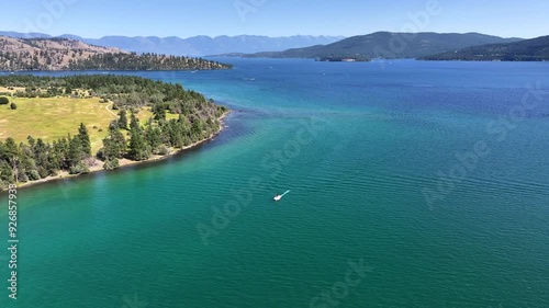 drone view over a montana lake photo