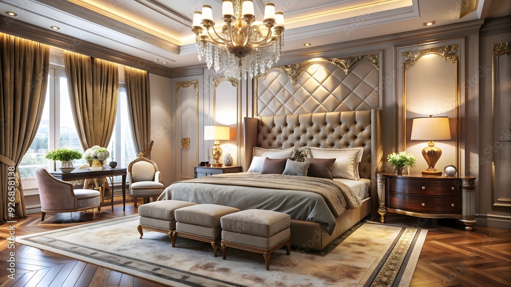 Luxurious bedroom interior with elegant decor and cozy atmosphere, luxury, bedroom, interior, elegant, decor, cozy Luxurious bedroom interior with elegant decor and cozy atmosphere, luxury, bedroom, interior, elegant, decor, cozy