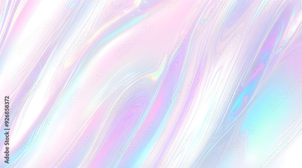 Holographic background seamless trendy iridescent light foil texture. Soft holographic pastel unicorn marble background pattern. Modern pearlescent blurry abstract swirl illustration.	
