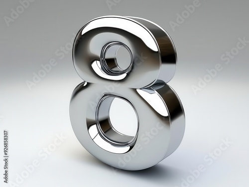 Shiny chrome number eight isolated on white background photo