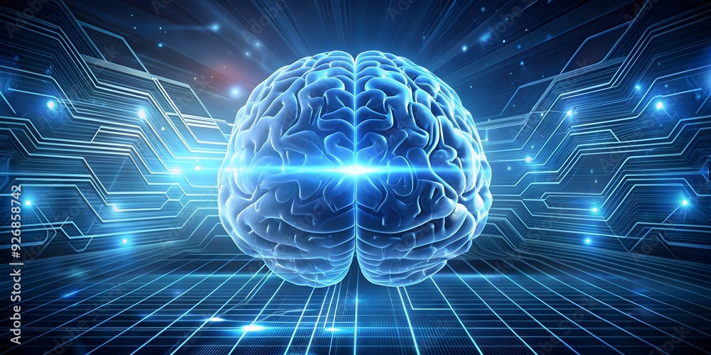 rendering of a brain with digital glowing lines on data flow background, brain,rendering, digital, glowing, lines rendering of a brain with digital glowing lines on data flow background, brain,rendering, digital, glowing, lines