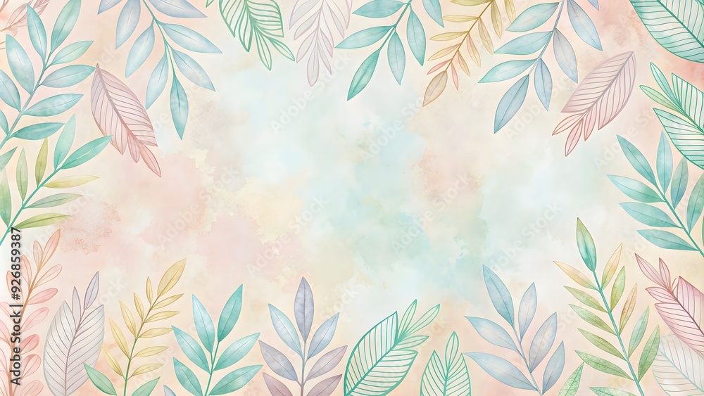 Cartoon pastel pattern background with hand-painted leaves line design, Cartoon, pastel, pattern, background, hand-painted Cartoon pastel pattern background with hand-painted leaves line design, Cartoon, pastel, pattern, background, hand-painted