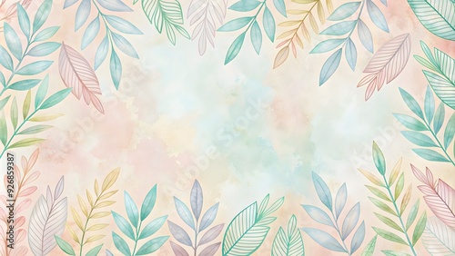 Cartoon pastel pattern background with hand-painted leaves line design, Cartoon, pastel, pattern, background, hand-painted