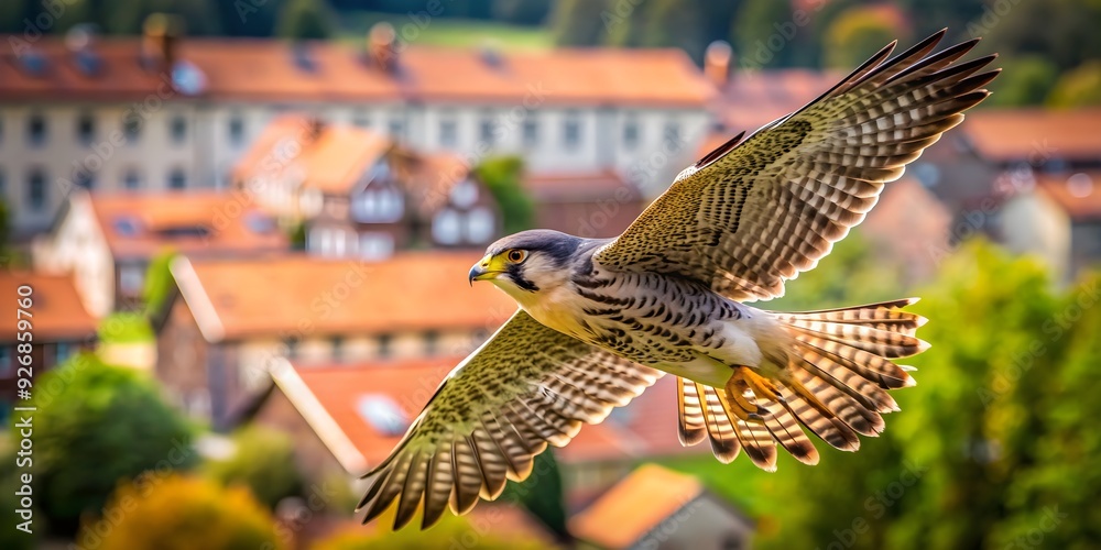 Flying falcon hunting in shaking flight in Oldenburger Muensterland, Germany, falcon, bird, hunting, flying, shaking flight Flying falcon hunting in shaking flight in Oldenburger Muensterland, Germany, falcon, bird, hunting, flying, shaking flight