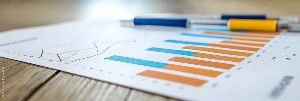 Close-Up Of Financial Charts, Graphs And Diagrams On Table With Pens. Business Concept. Close-Up Of Financial Charts, Graphs And Diagrams On Table With Pens. Business Concept.