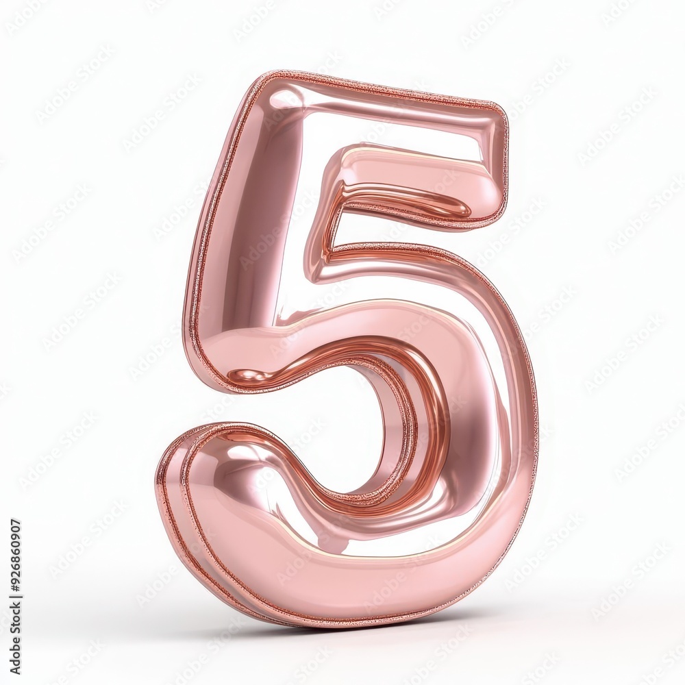 Rose gold balloon number five isolated on white background. Rose gold balloon number five isolated on white background.