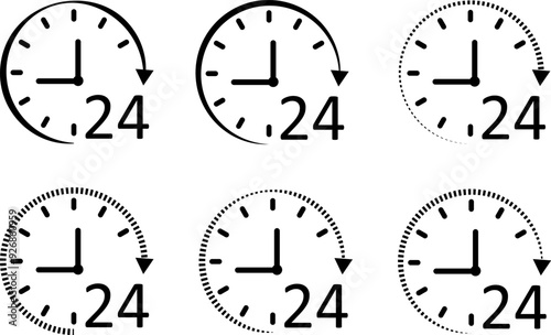 Twenty four time icons. 24hrs support service symbol. Same day delivery sign.