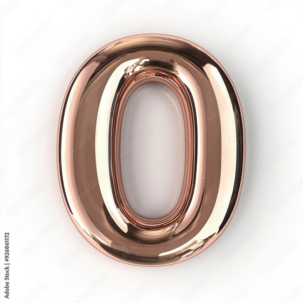 Shiny copper metallic number zero isolated on white background Shiny copper metallic number zero isolated on white background