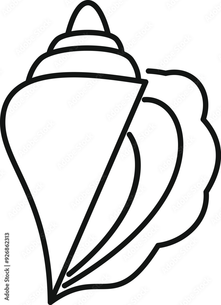 Line drawing of a spiral seashell, a marine gastropod mollusk, often found on beaches Line drawing of a spiral seashell, a marine gastropod mollusk, often found on beaches