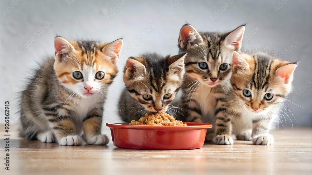 Playful kittens enjoying a meal together, kittens, playful, meal, eating, cute, adorable, furry, pets, animals