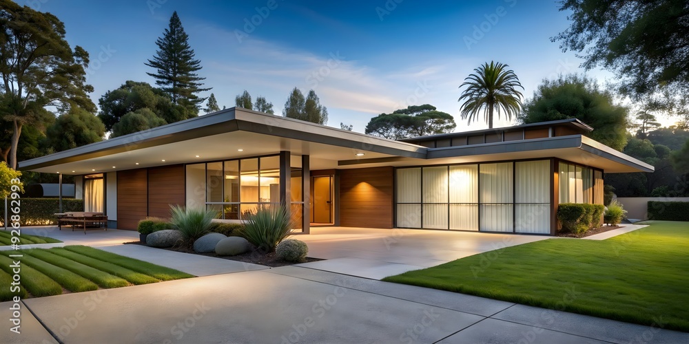 Midcentury modern home with sleek lines and flat roof , midcentury, modern, home, house,architecture, design, retro, vintage Midcentury modern home with sleek lines and flat roof , midcentury, modern, home, house,architecture, design, retro, vintage