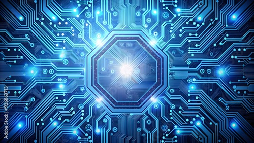 Circuit board inspired background with abstract geometric shapes and electronic components , technology, circuit photo