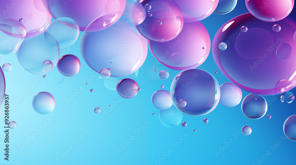 Purple Soap Bubbles on Blue Background, Abstract Image, Texture, Pattern, Wallpaper, Cover and Screen of Smartphone, Cell Phone, Computer, Laptop, 9:16 and 16:9 Format