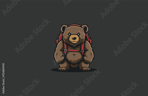 Bear wearing backpack. bear backpacker adventure logo apparel design vector illustration
