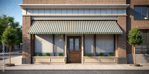 Fototapeta Naklejka Na Ścianę i Meble -  Generic small business exterior facade with a glass storefront and awning, small business, exterior, facade, building