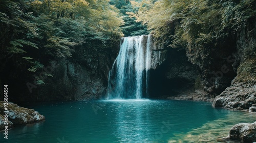 Serene Waterfall Cascading into a Pristine Pool