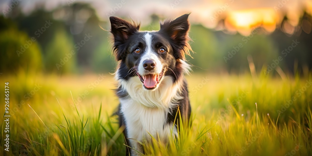 Fototapeta premium Energetic and intelligent Border Collie dog playing in a field, Border Collie, dog, pet, animal, breed, energetic, intelligent