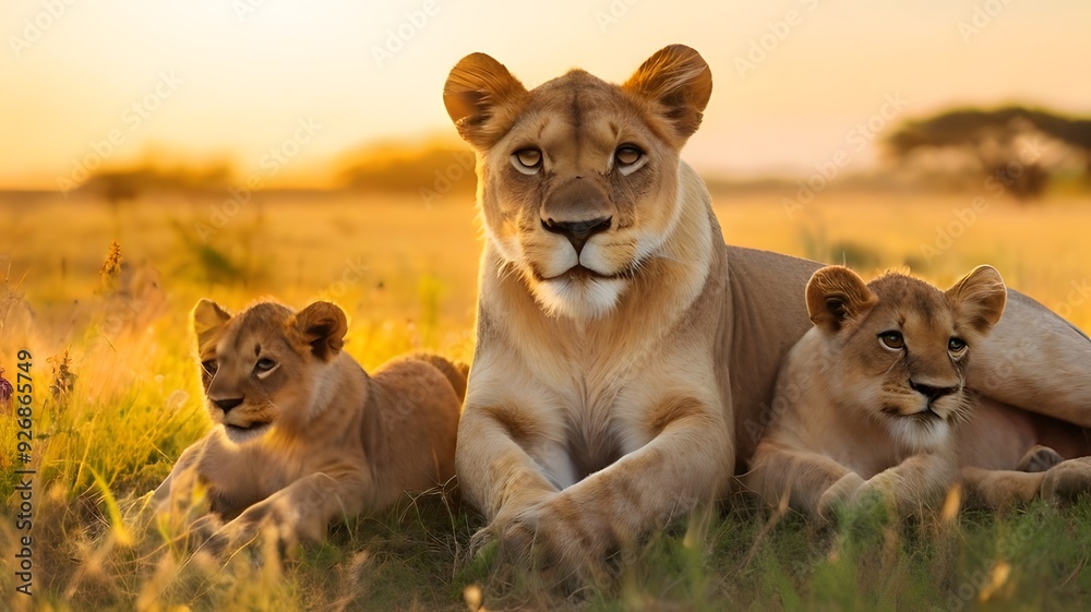 Majestic Lions in Their Natural Habitat Capturing the Essence of the African Wilderness AI generated Majestic Lions in Their Natural Habitat Capturing the Essence of the African Wilderness AI generated