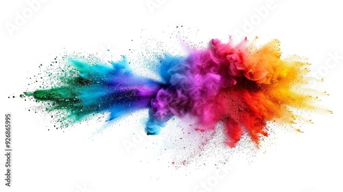 Colorful powder explosion on white background. Freeze motion of colored dust particles splash.