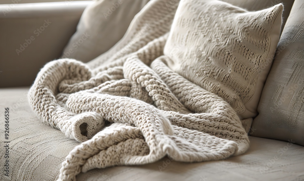 Cozy living room with beige sofa and pillows, closeup Cozy living room with beige sofa and pillows, closeup