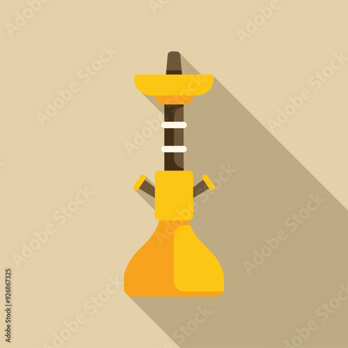 Yellow hookah standing on a beige background with a long shadow
