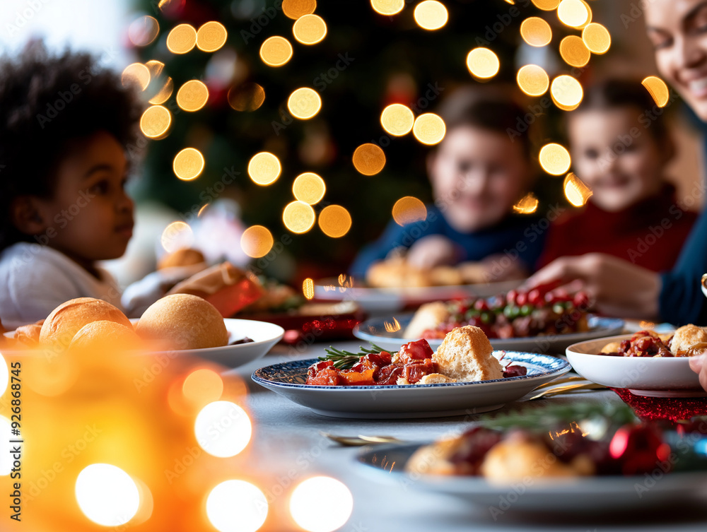 A happy family having dinner at Christmas time. Candid natural view. A happy family having dinner at Christmas time. Candid natural view.