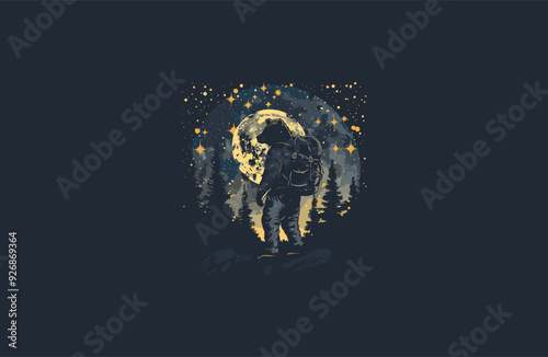 Bear wearing backpack. bear backpacker adventure logo apparel design vector illustration